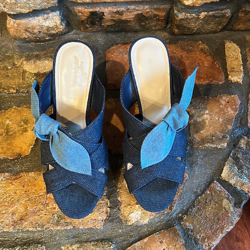 Marc Fisher Denim Sandals.